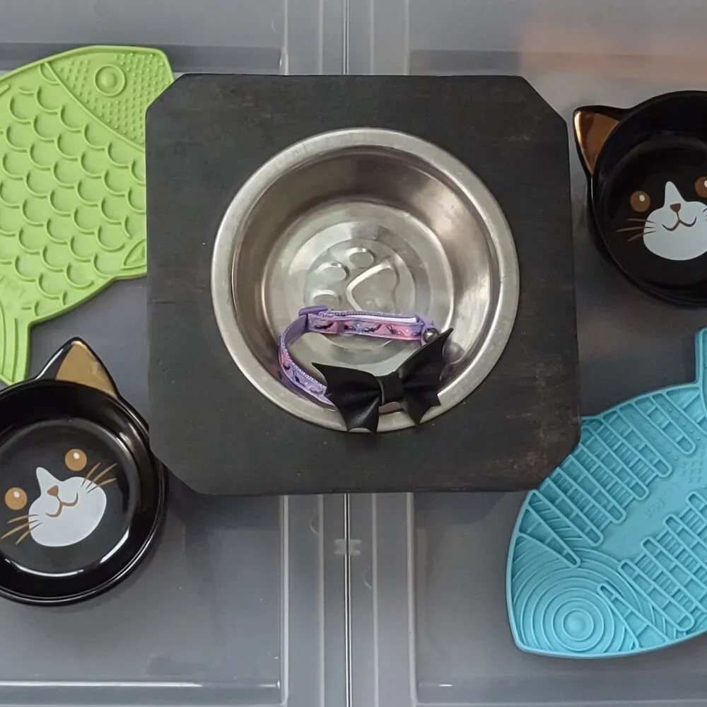 Cat and Dog Pet Bowls Metal and Ceramic, Licking Mats and Bat Collar